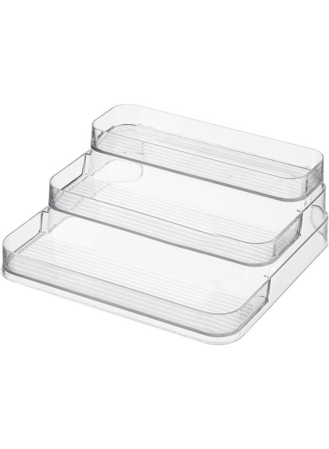 منظم رف أكريليك بـ 3 طبقات، حامل عرض ومنظم فانيتي للعطور والمكياج ومستحضرات التجميل والكاب كيك والمجسمات البلاستيكية، تصميم متعدد الاستخدامات للمنزل والحمام والمكتب والمتاجر، يعرض أغراضك بشكل أنيق ومرتب-شفاف - Image 3